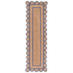 Scallop Border Handwoven Jute Rug - Blue, 2' 3" x 8' Runner