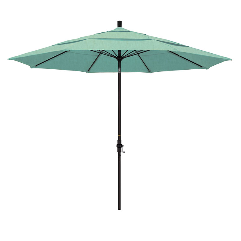 Round Outdoor Patio Umbrella, Fiberglass with Twist Tilt - Bronze Finish, Spectrum Mist, 11'