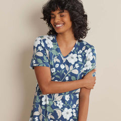 Printed Pima Cotton Women's Nightgown - Twilight Blossom, XXL