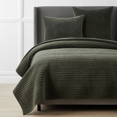 Line Stitch Velvet Quilt - Olive, Full/Queen