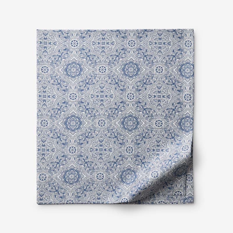 Floral Tapestry Premium Smooth Sateen Flat Bed Sheet - Blue, Full