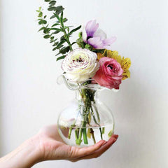 Hibiscus Glass Fluted Vases - Clear, Small