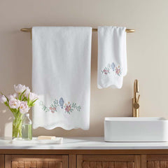 Embroidered Scallop Hand Towel - Bird