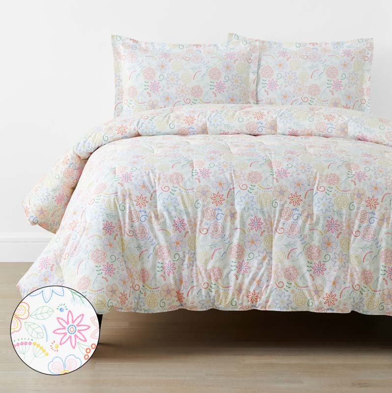Floral Dream Classic Cool Organic Cotton Percale Comforter Set - White Multi, Twin/Twin XL