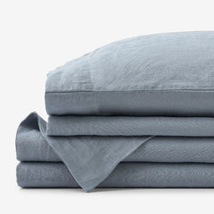Premium Breathable Washed Linen Solid Bed Sheet Set - Dusty Blue, Full