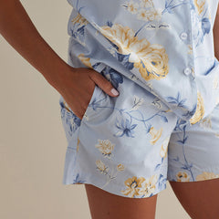 Printed Poplin Women's Shorts Set - Blue Floral, S