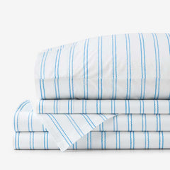 Blossoms and Stripes Classic Cool Cotton Percale Bed Sheet Set - Squiggle Stripe, Twin
