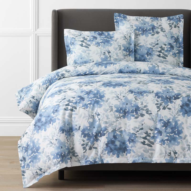 Floral Grove Premium Smooth Wrinkle-Free Sateen Duvet Cover - Dusty Blue, Full/Queen