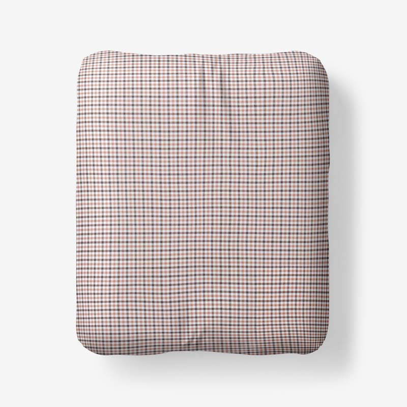 Classic Stripes and Plaids Cool Yarn-Dyed Cotton Percale Fitted Bed Sheet - Mini Check Brown, Queen