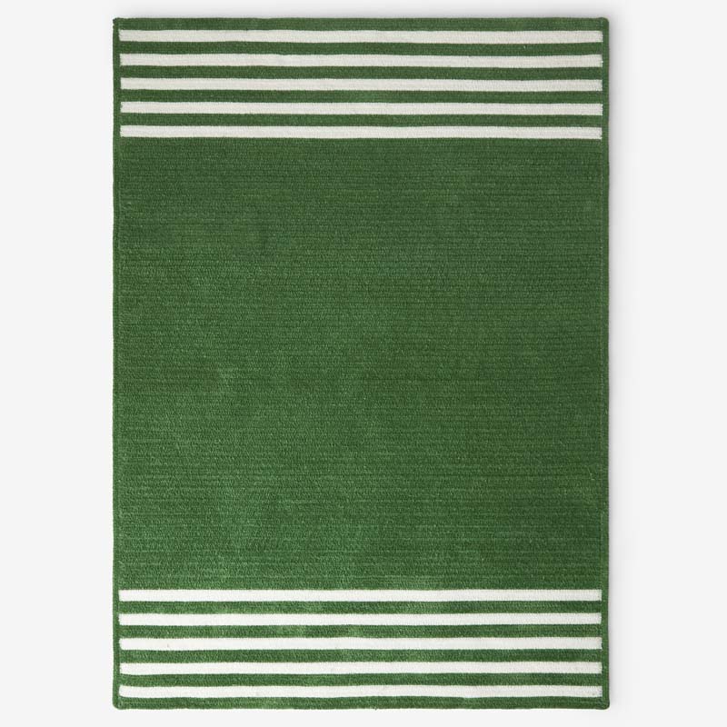 Chenille Border Stripe Handwoven Reversible Rug - Moss Green, 8' x 10'