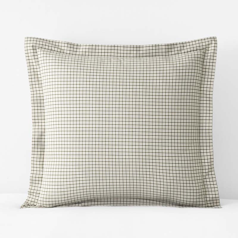 Classic Stripes and Plaids Cool Yarn-Dyed Cotton Percale Sham - Mini Check Green, Euro