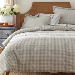 Classic Stripes and Plaids Cool Yarn-Dyed Cotton Percale Flat Bed Sheet - Mini Check Green, Full