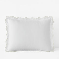 Embroidered Scallop Classic Smooth Sateen Solid Sham - Ivory, Standard
