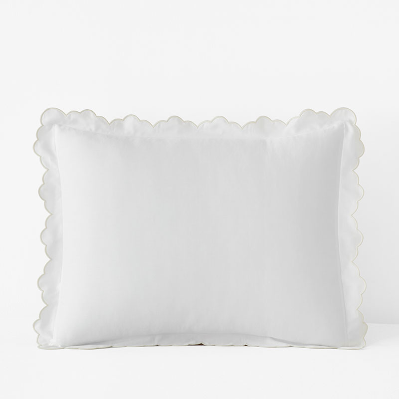 Embroidered Scallop Classic Smooth Sateen Solid Sham - Ivory, King
