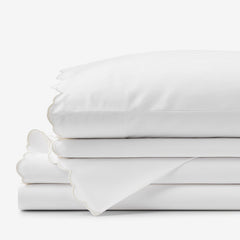 Embroidered Scallop Classic Smooth Sateen Solid Bed Sheet Set - Ivory, Full