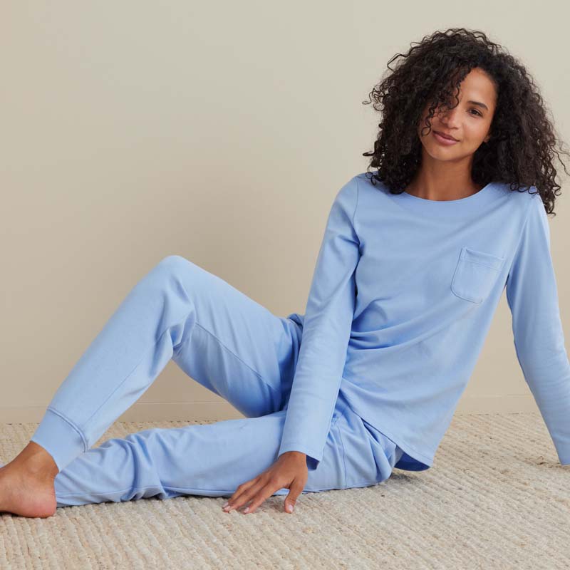 Pima Cotton Women's Jogger Pants Pajama Set - Periwinkle, XS