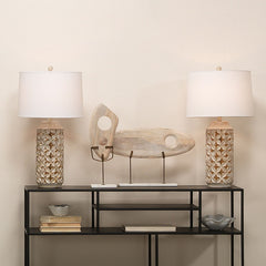 Antique White Washed Table Lamp - White