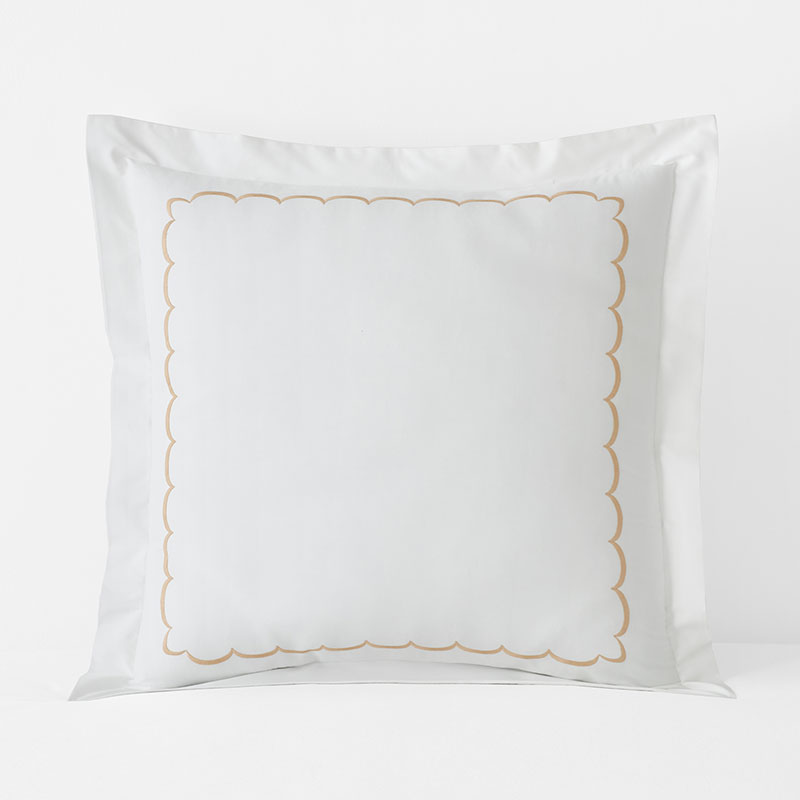 Embroidered Scallop Classic Cool Cotton Percale Sham - Tan, Euro