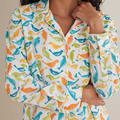Printed Poplin Women's Nightshirt - Spring Birds, XXL