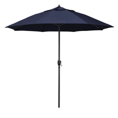 Round Outdoor Patio Umbrella, Aluminum with Auto Tilt Crank - Black Finish, Navy, 9'