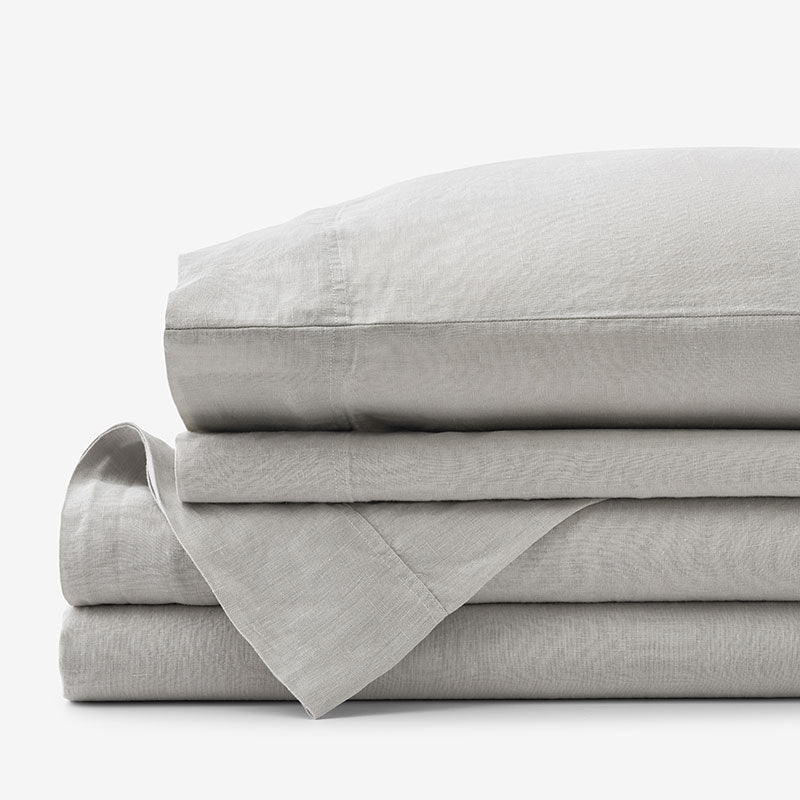 Premium Breathable Washed Linen Solid Bed Sheet Set - Light Gray, Full