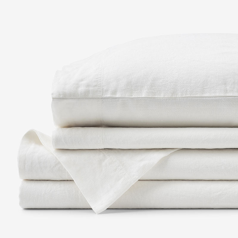 Premium Breathable Washed Linen Solid Bed Sheet Set - White, King