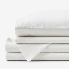 Premium Breathable Washed Linen Solid Bed Sheet Set - White, Full