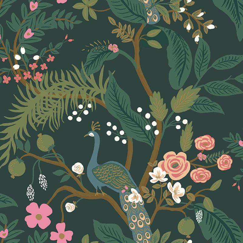 Peacock Traditional Wallpaper - Emerald, Swatch