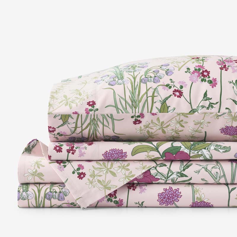 Bloom Meadow Classic Smooth Sateen Bed Sheet Set - Blush, Queen