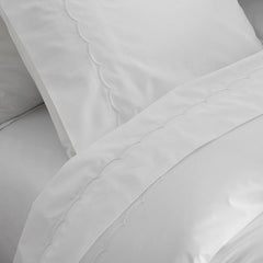 Embroidered Scallop Classic Cool Cotton Percale Duvet Cover - White, Twin/Twin XL