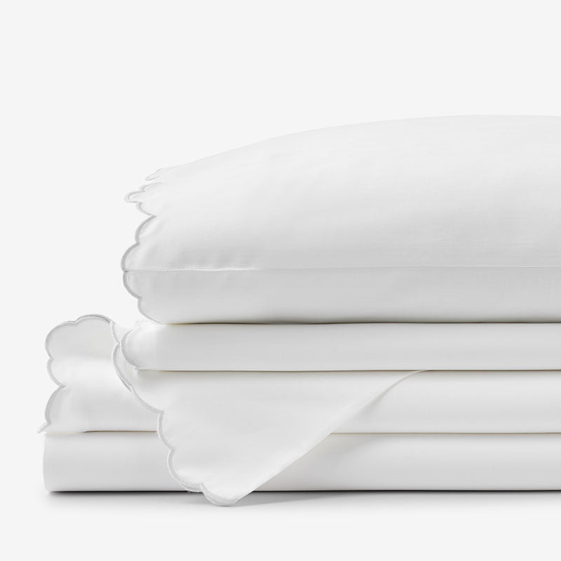 Embroidered Scallop Classic Smooth Sateen Solid Bed Sheet Set - Light Gray, King