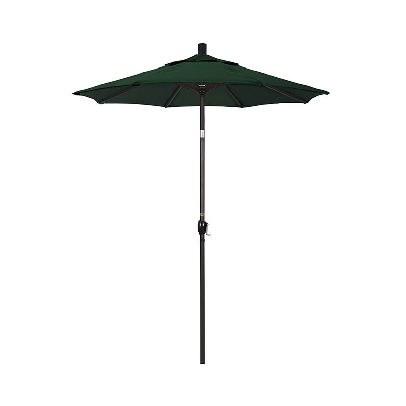 6' Round Outdoor Patio Umbrella, Aluminum with Push Button Tilt - Bronze Finish, Forest Green