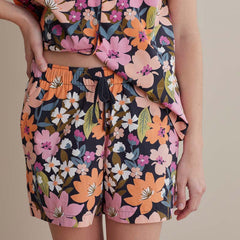 Printed Poplin Women's Shorts Set - Wild Floral, XXL
