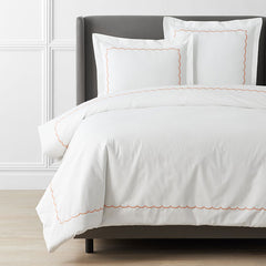 Scallop Embroidered Premium Cool Egyptian Percale Duvet Cover - Melon, Full/Queen