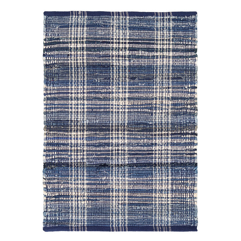 Denim Plaid Handwoven Cotton Rug - Denim, 3' x 5'