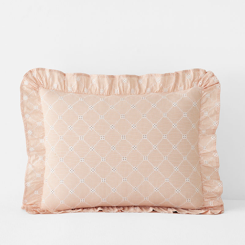 Eyelet Ruffle Classic Cool Yarn-Dyed Cotton Percale Sham - Peach, King