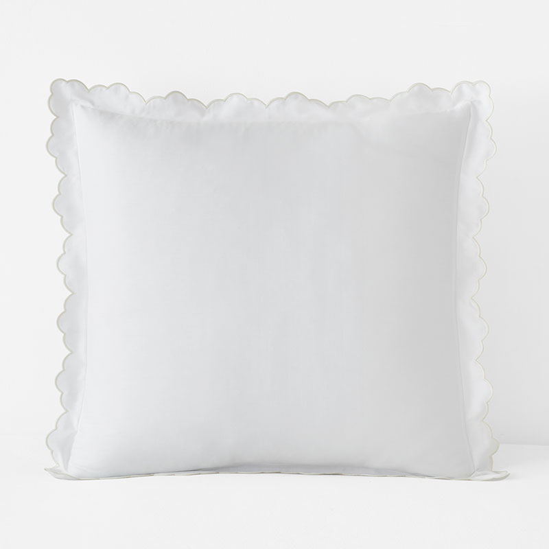 Embroidered Scallop Classic Smooth Sateen Solid Sham - Ivory, Euro