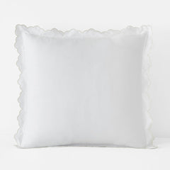 Embroidered Scallop Classic Smooth Sateen Solid Sham - Ivory, Euro