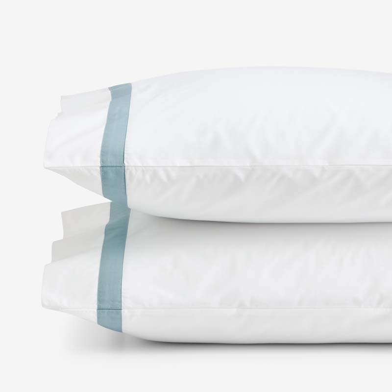 Contrast Border Premium Cool Supima® Cotton Percale Pillowcase Set - Slate Blue, King