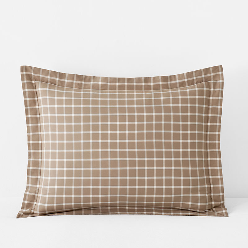 Classic Stripes and Plaids Cool Yarn-Dyed Cotton Percale Sham - Windowpane Taupe, King