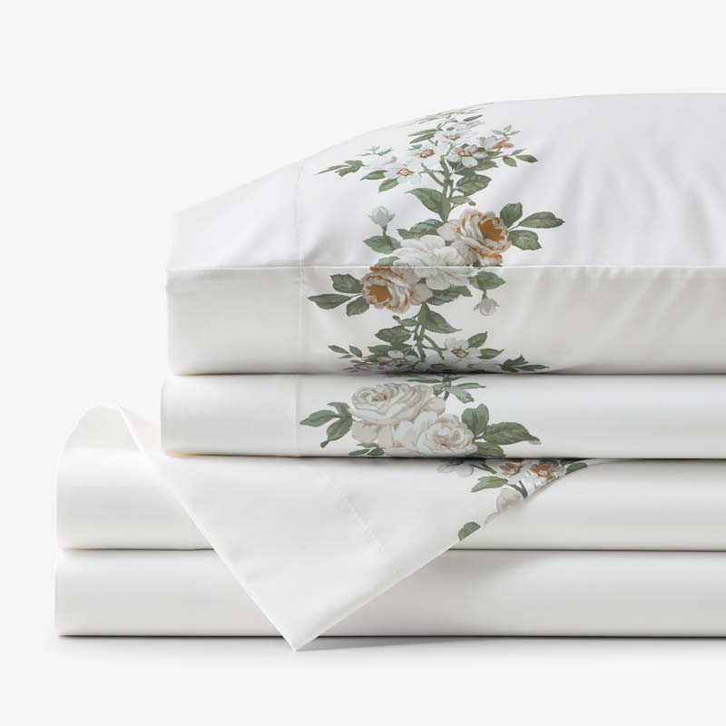 Blooming Melody Border Premium Smooth Wrinkle-Free Sateen Bed Sheet Set - White Multi, King