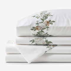 Blooming Melody Border Premium Smooth Wrinkle-Free Sateen Bed Sheet Set - White Multi, Full