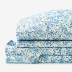 Joyful Floral Classic Smooth Sateen Bed Sheet Set - Blue, King