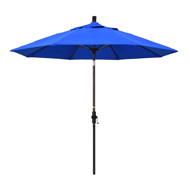 Round Outdoor Patio Umbrella, Fiberglass with Twist Tilt - Bronze Finish, Pacific Blue, 9'