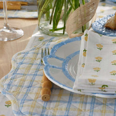 Flowers & Plaid Yarn-Dyed Reversible Round Placemats, Set of 4 - Graph Plaid Yellow
