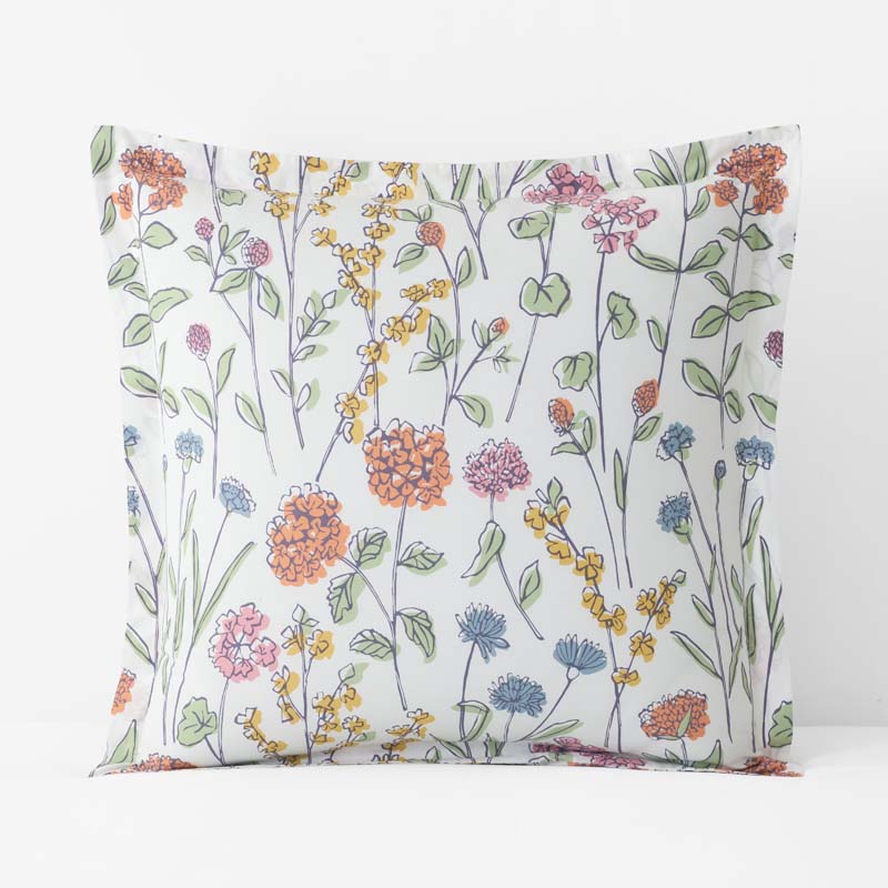 Garden Mirage Classic Cool Cotton Percale Sham - White Multi, Euro
