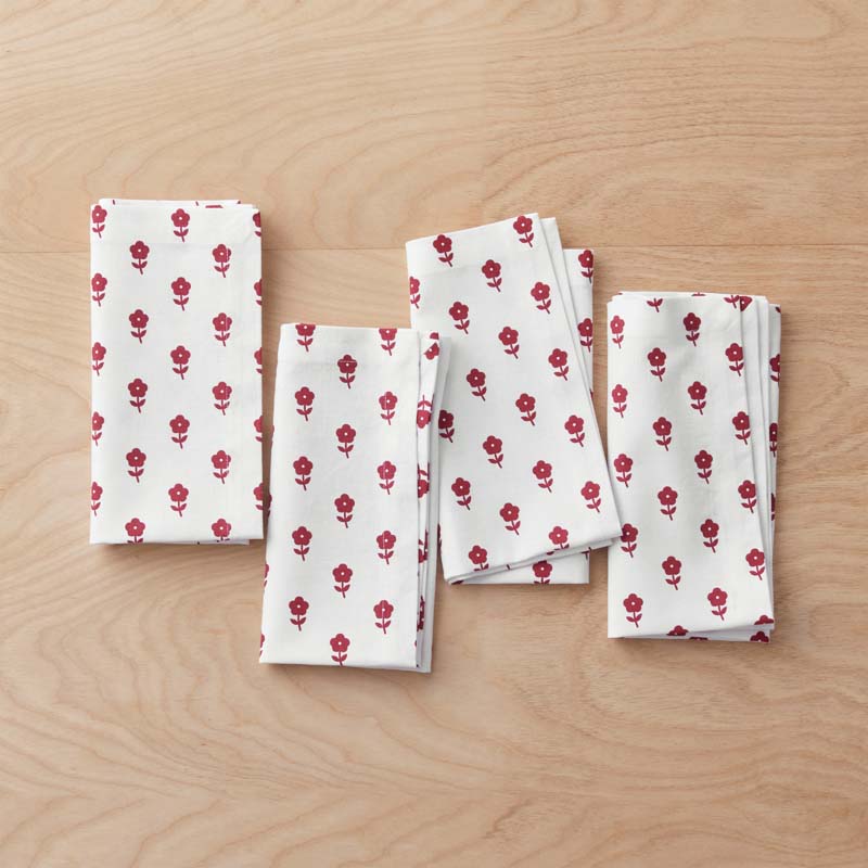 Flower Napkins, Set of 4 - Red