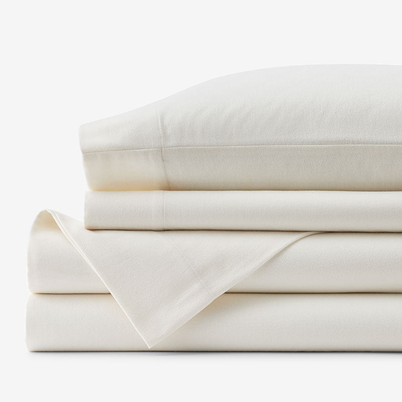Classic Ultra-Cozy Cotton Velvet Flannel Bed Sheet Set - Ivory, Twin
