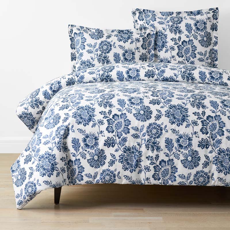 Floral Indigo Garden Classic Cool Cotton Percale Duvet Cover - Blue, Full