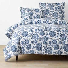 Floral Indigo Garden Classic Cool Cotton Percale Duvet Cover - Blue, King/Cal. King